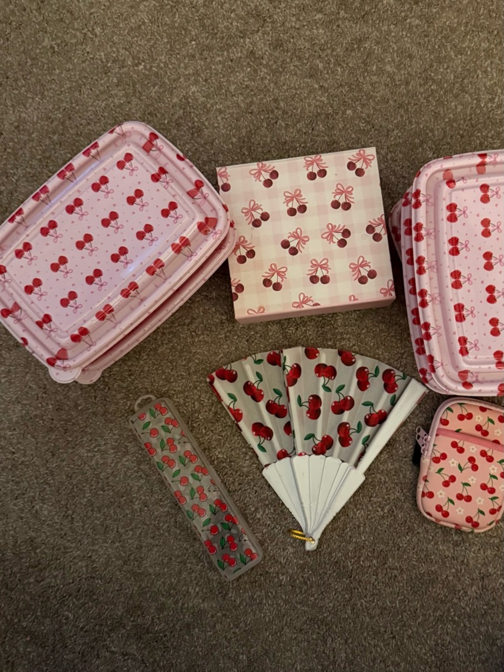 Pink Cherry Kids Accessories Set - Cute Cherry Pattern